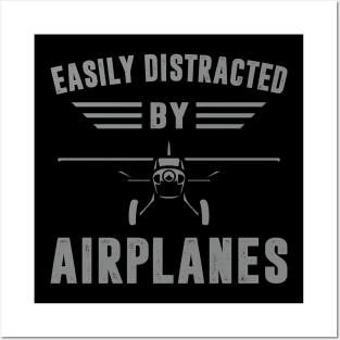 Easily Distracted By Airplanes Shirt Retro Airplane Pilot Funny Posters and Art